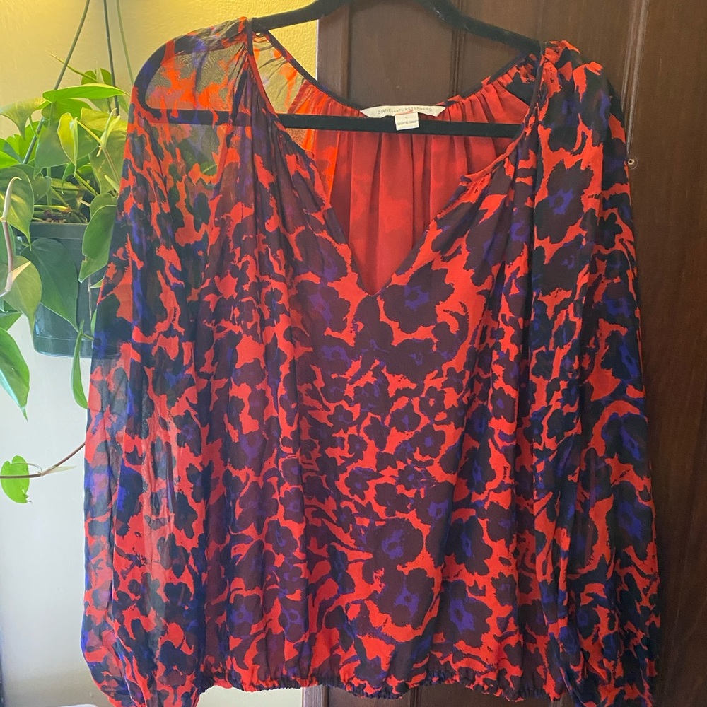 Diane von Furstenburg red leopard blouse